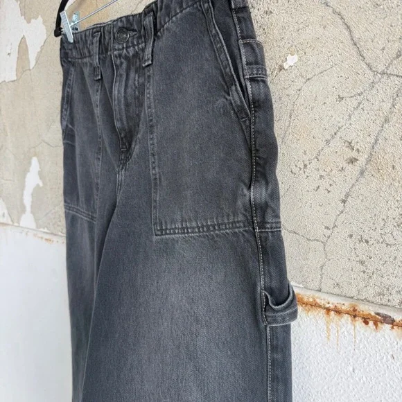 Free People Carpenter Jeans Wide Leg Cropped Utility Faded Black Women 27 Grunge - Picture 6 of 16
